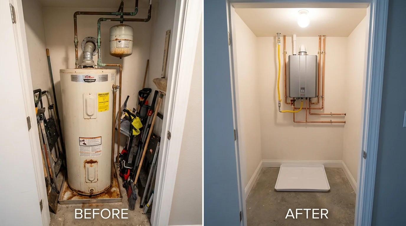 Tank water heater versus wall-mounted tankless unit comparison for Augusta, KY homeowners
